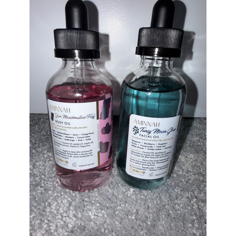 Aminnah Yum Marshmallow Fluff Body Oil & Tansy Moon Glow Facial Oil Duo 4oz Set
